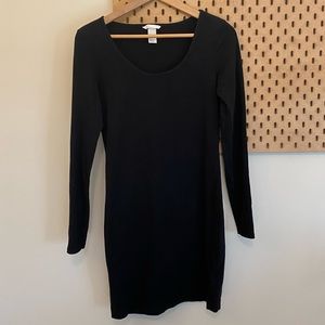 H&M Black Long Sleeve Mini Bodycon Crewneck Dress